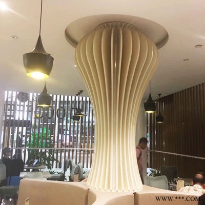 波浪造型包柱子鋁單板格柵 商場酒店圓柱子造型弧形鋁格柵定制 鋁板定制弧形格柵片包柱子