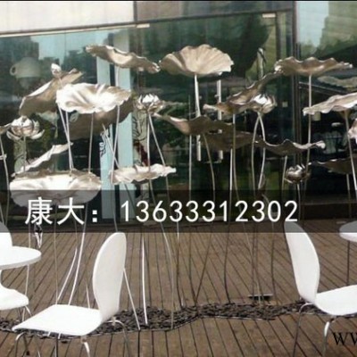 昆明康大雕塑定制荷花不銹鋼電鍍雕塑房地產電鍍荷葉雕塑
